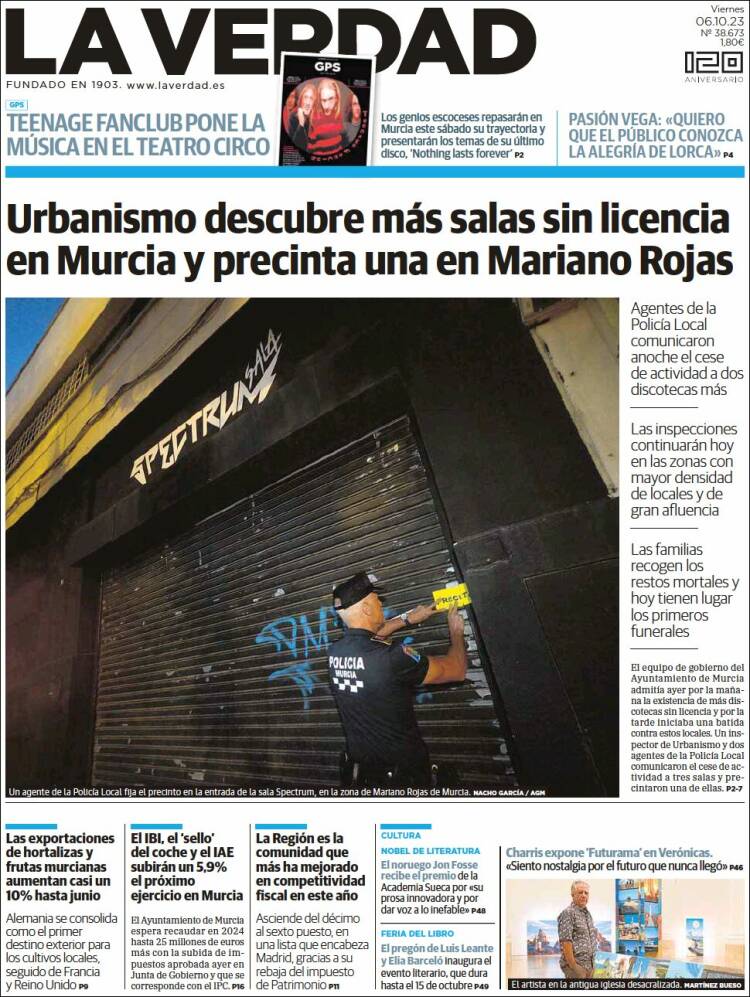 Portada de La Verdad de Murcia (España)