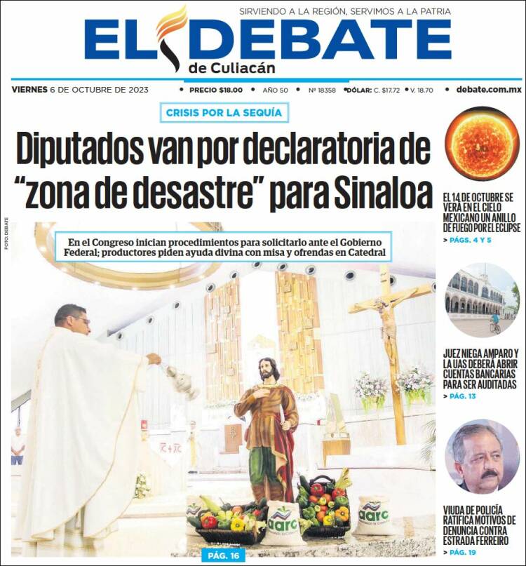 Portada de El Debate de Culiacán (M&eacute;xico)