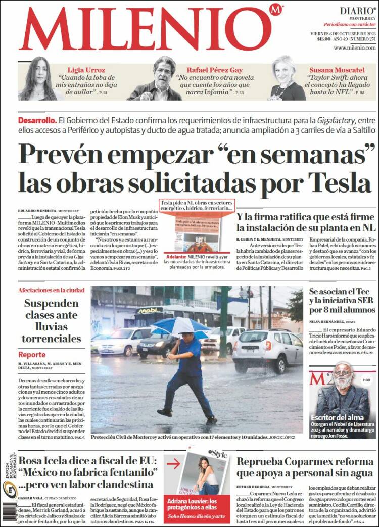 Portada de Milenio de Monterrey (México)