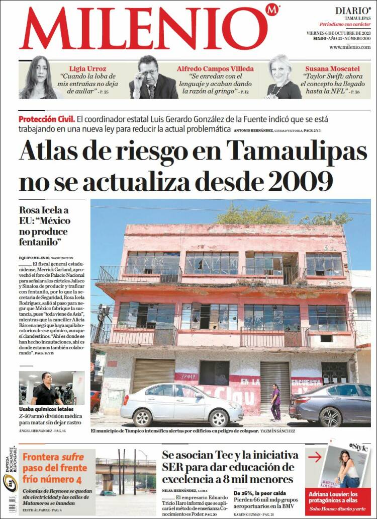 Portada de Milenio - Tamaulipas (México)