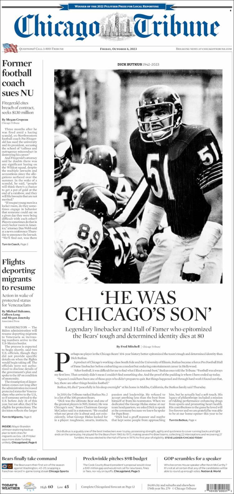 Portada de Chicago Tribune (USA)