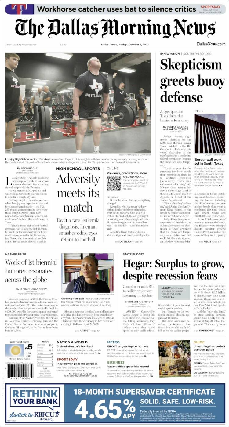 Portada de Dallas Morning News (USA)