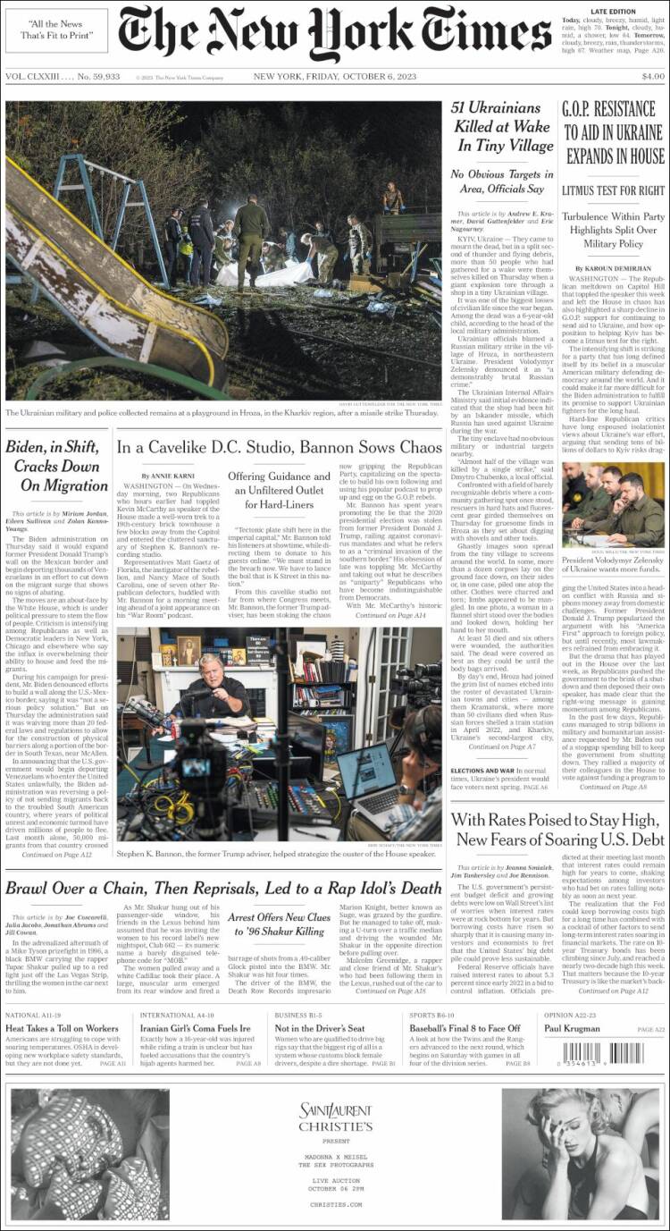 Portada de New York Times (USA)