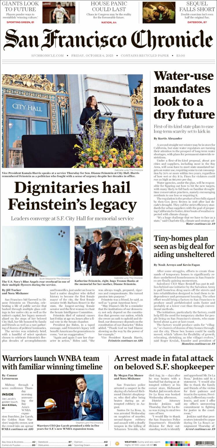 Portada de San Francisco Chronicle (USA)