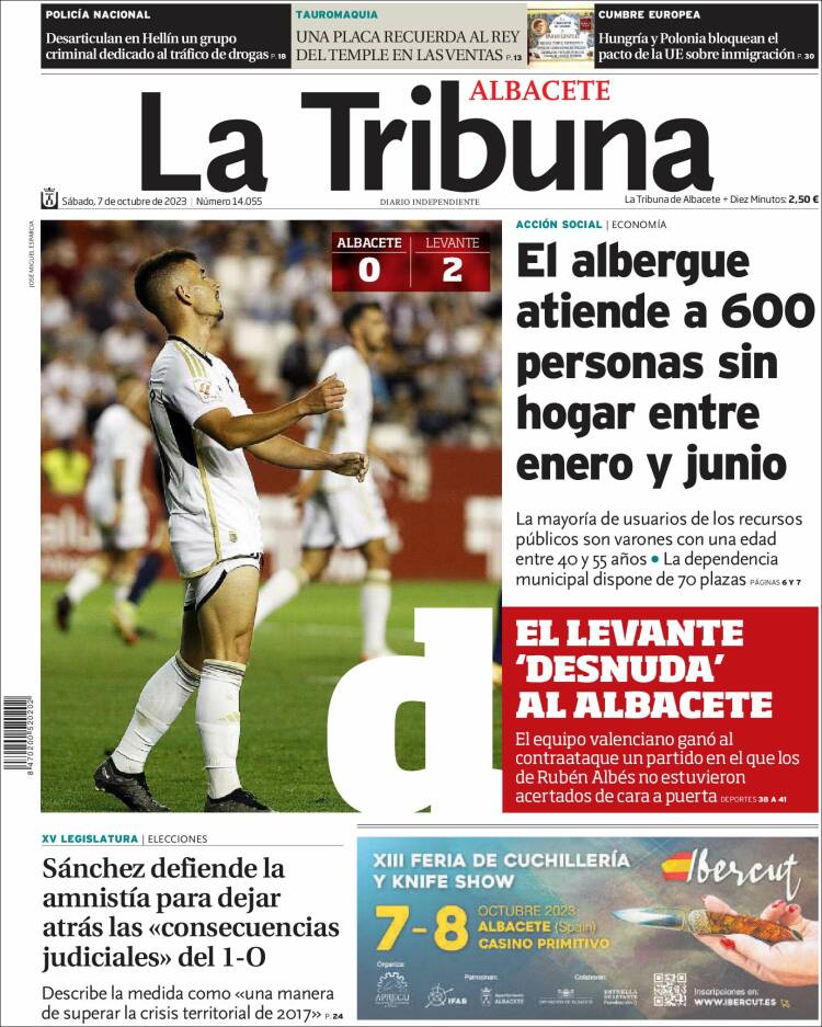 Portada de La Tribuna de Albacete (España)