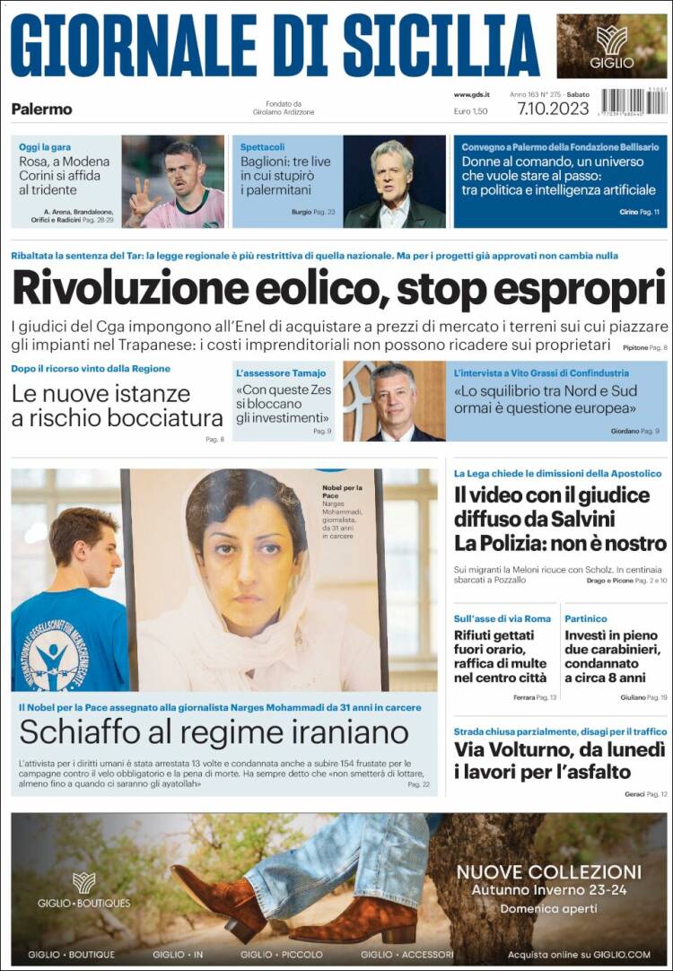 Portada de Giornale di Sicilia (Italia)