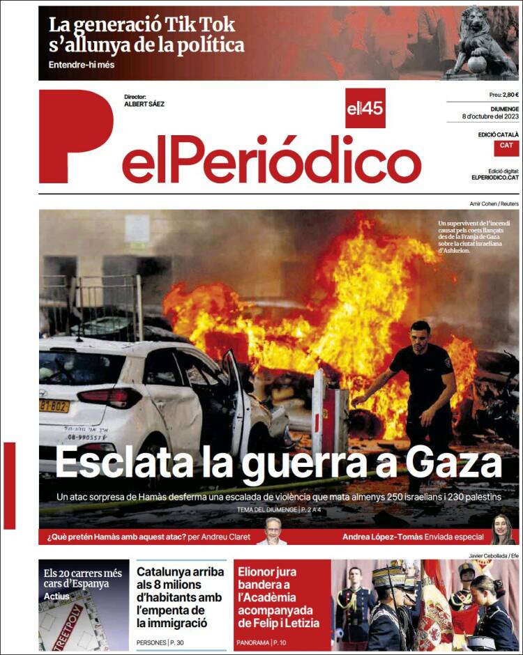 Portada de El Periódico de Catalunya (España)