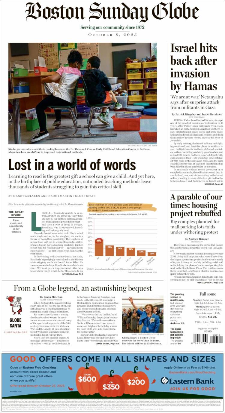 Portada de Boston Globe (USA)