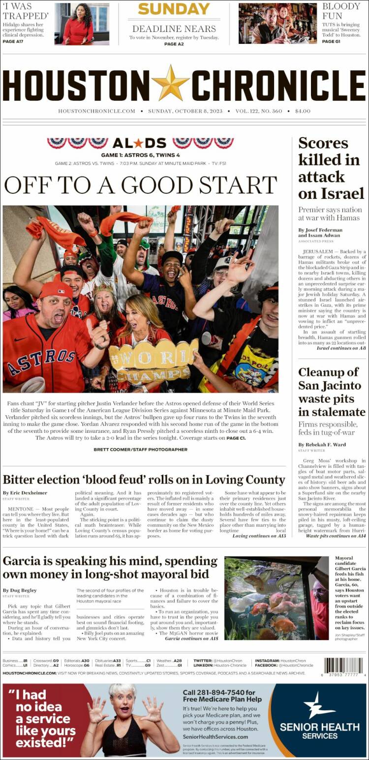 Portada de Houston Chronicle (USA)