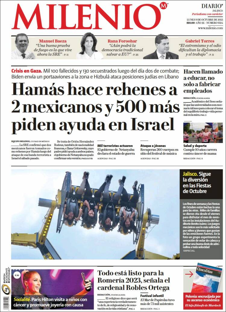 Portada de Milenio - Jalisco (México)