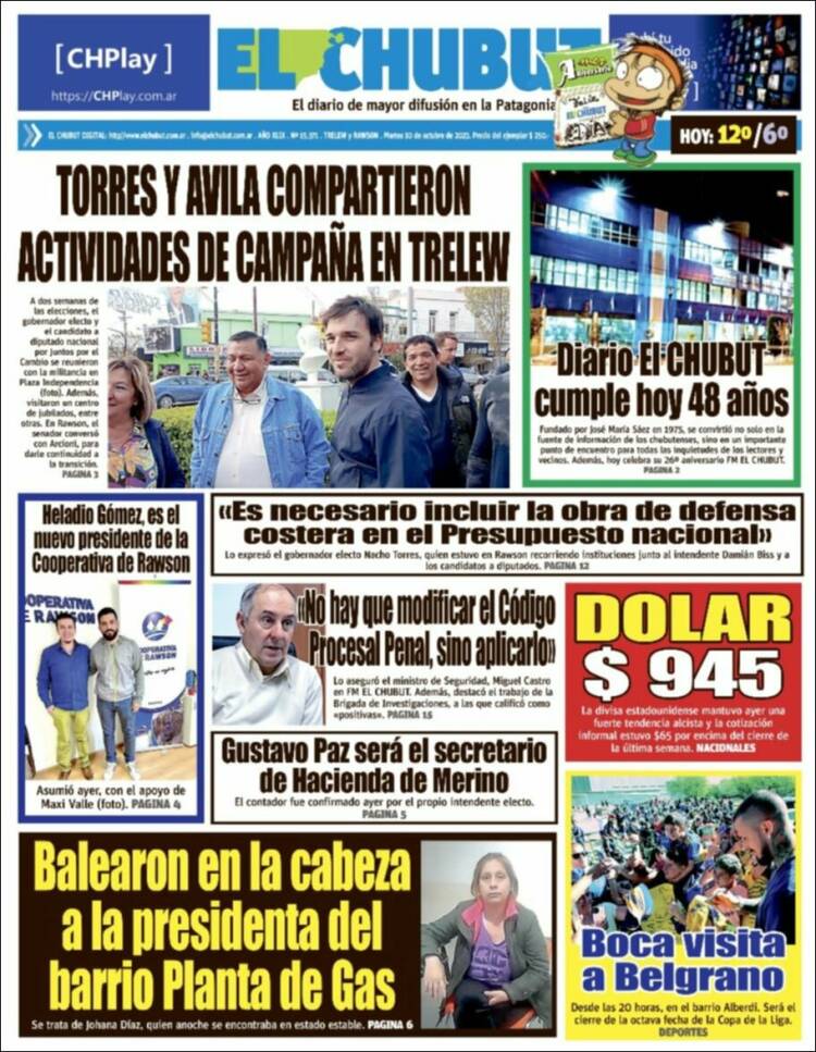 Portada de El Chubut (Argentina)