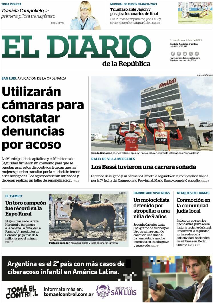Portada de Diario de la República (Argentina)