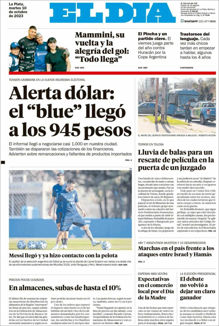 Portada de El Día de la Plata (Argentina)