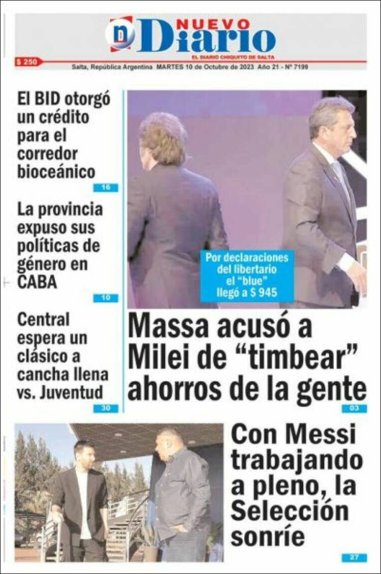 Portada de Nuevo Diario de Salta (Argentina)