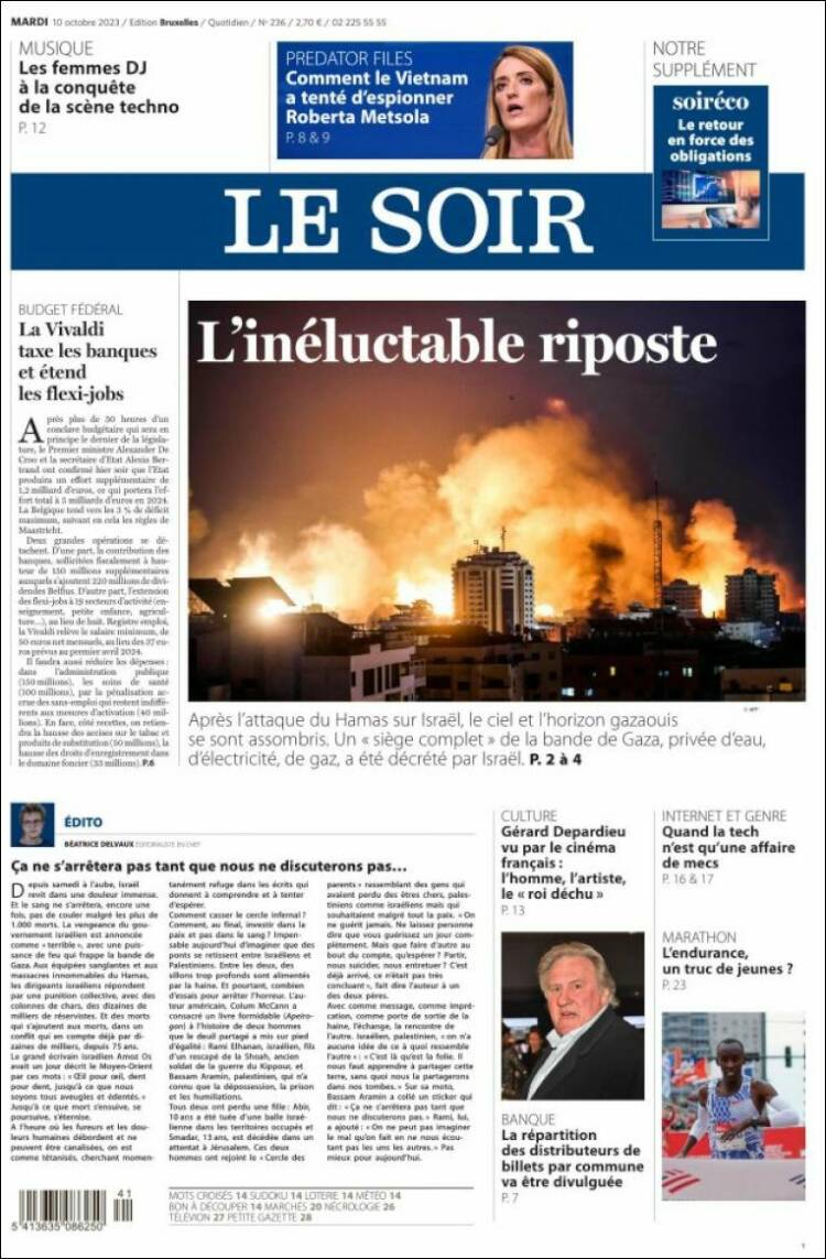 Portada de Le Soir (B&eacute;lgica)