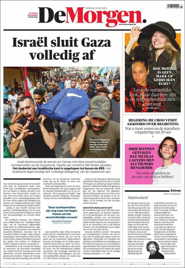 Portada de De Morgen (B&eacute;lgica)
