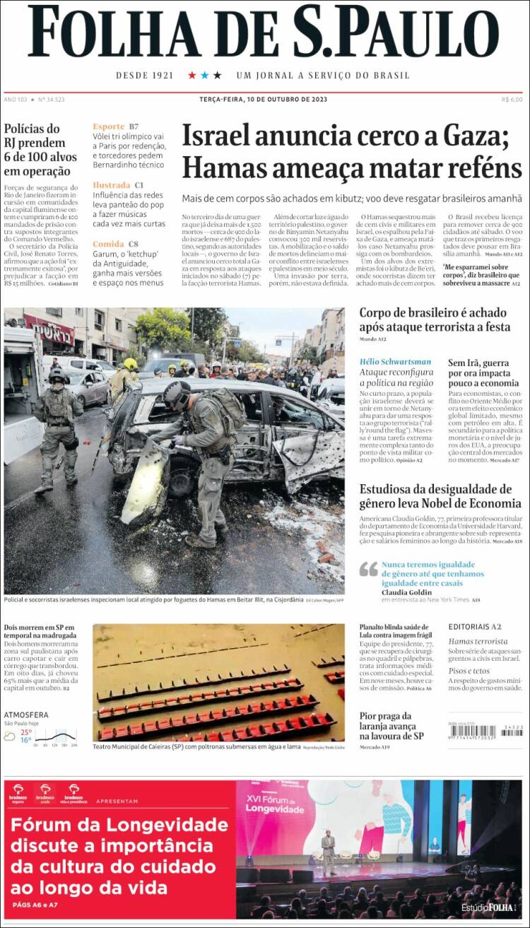 Portada de Folha de São Paulo (Brasil)