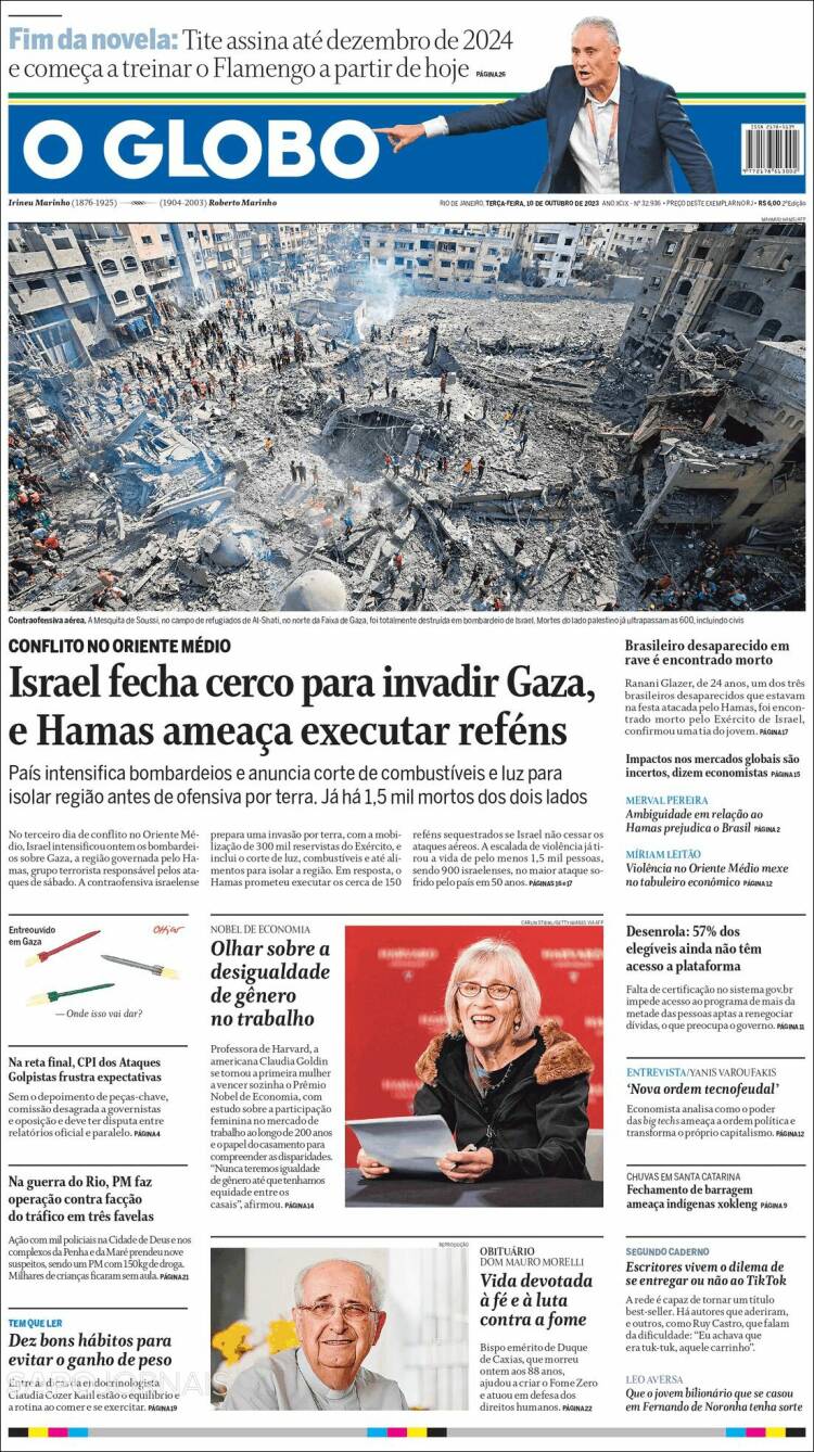 Portada de O Globo (Brasil)