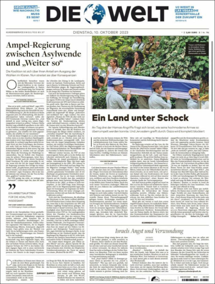 Portada de Die Welt (Alemania)