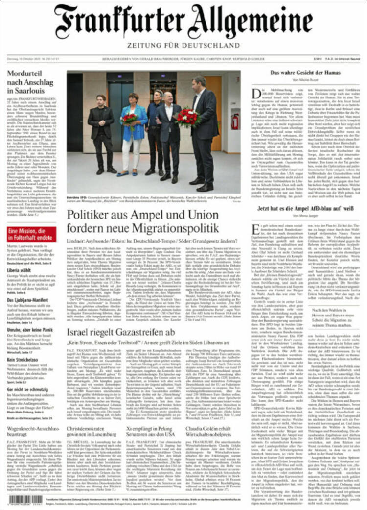 Portada de Frankfurter Allgemeine (Alemania)