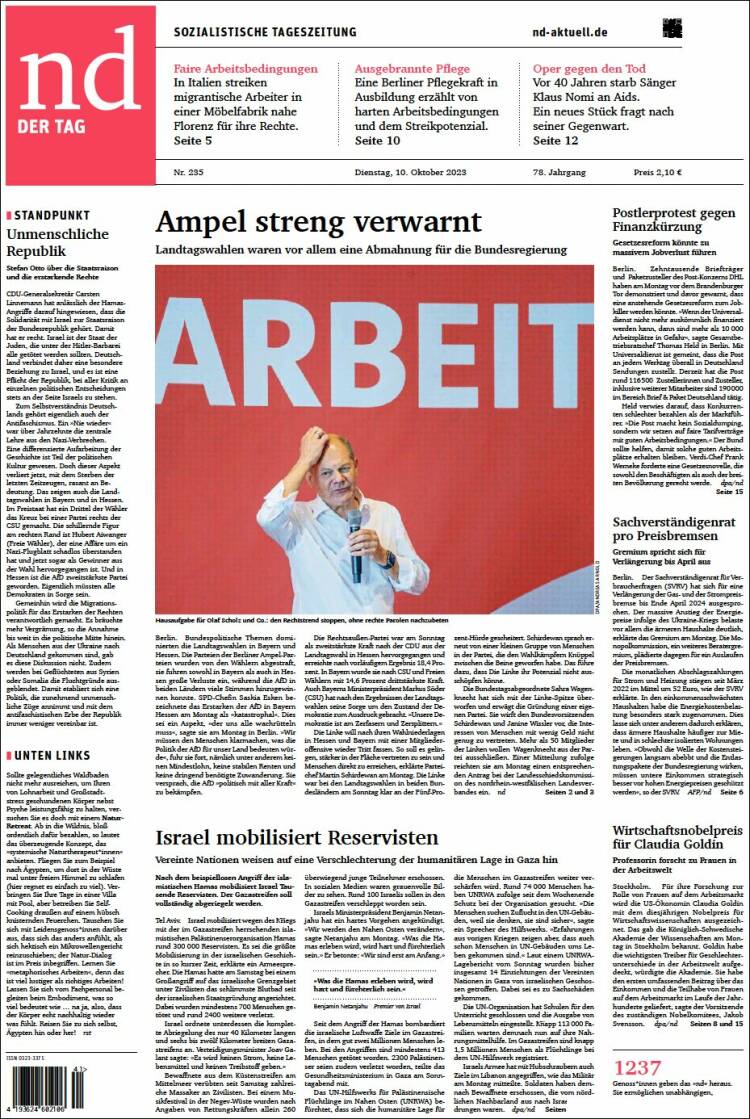 Portada de Neues Deutschland (Alemania)