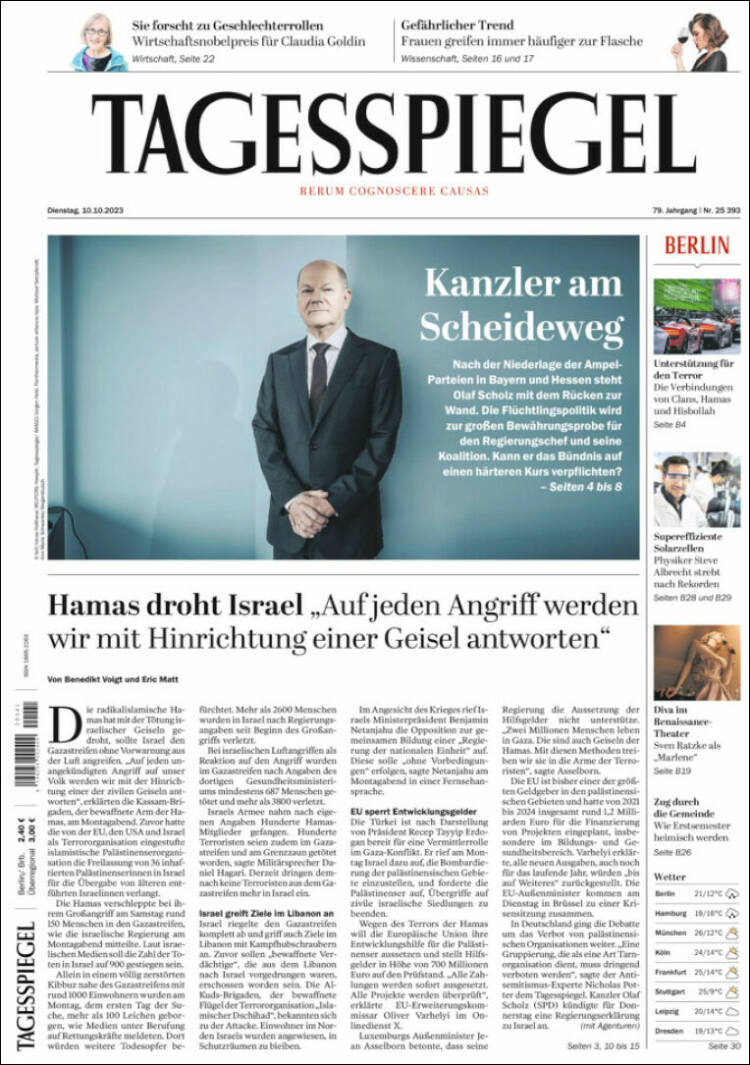 Portada de Der Tagesspiegel (Alemania)