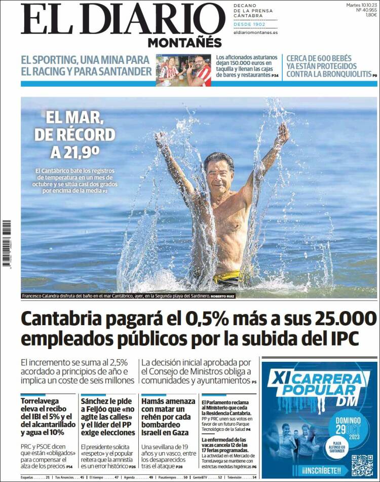 Portada de El Diario Montañés (España)