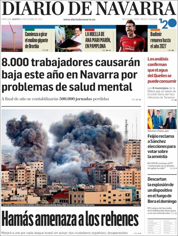 Portada de Diario de Navarra (España)