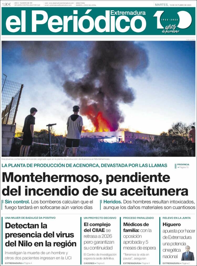 Portada de El Periódico de Extremadura (España)
