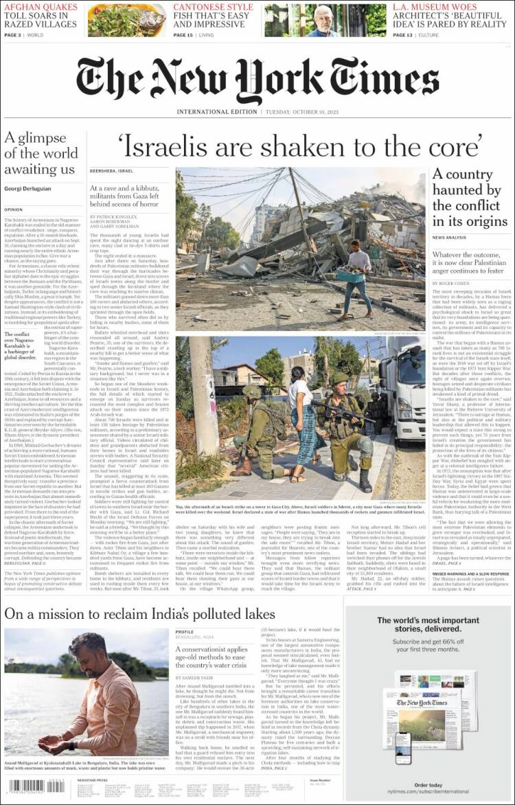 Portada de International New York Times (Europa)