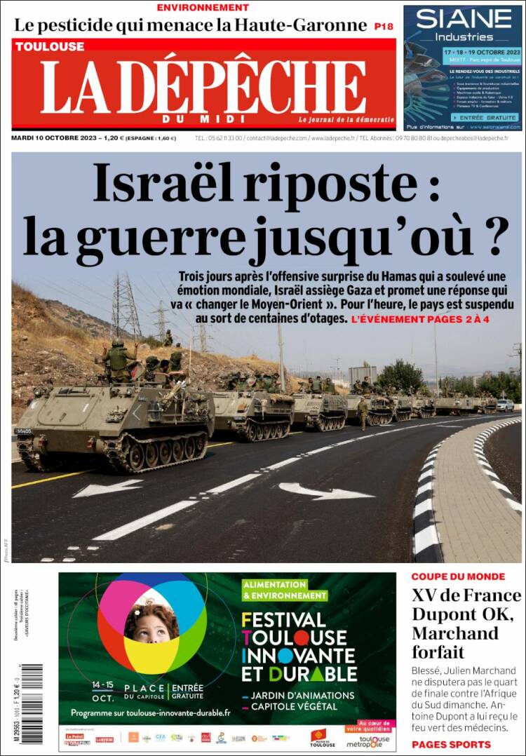 Portada de La Dépêche du Midi (Francia)