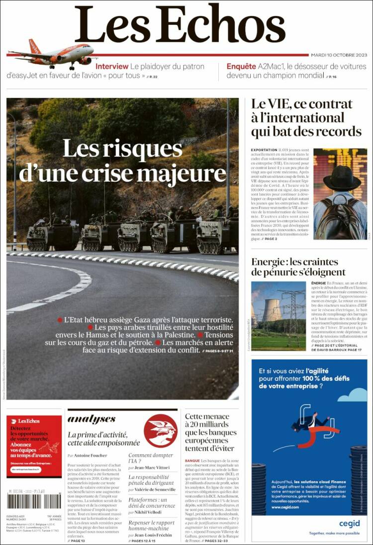 Portada de Les Echos (Francia)