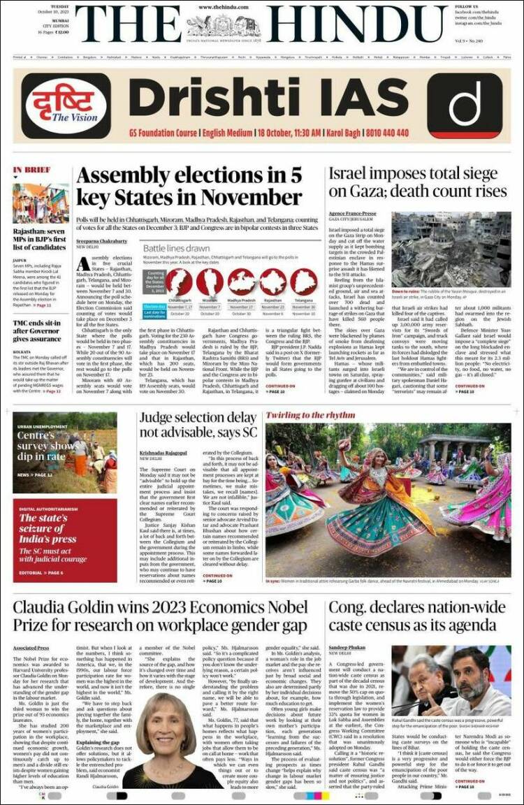Portada de The Hindu (India)