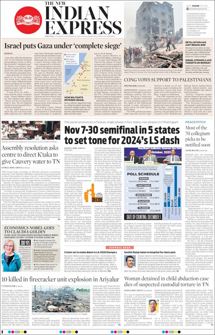 Portada de New Indian Express (India)