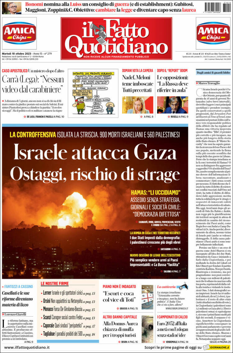 Portada de Il Fatto Quotidiano (Italia)