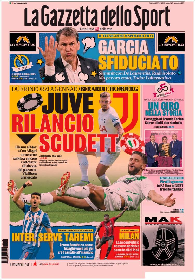 Portada de La Gazzetta dello Sport (Italia)