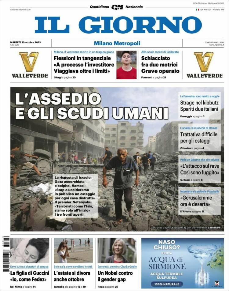 Portada de Il Giorno (Italia)