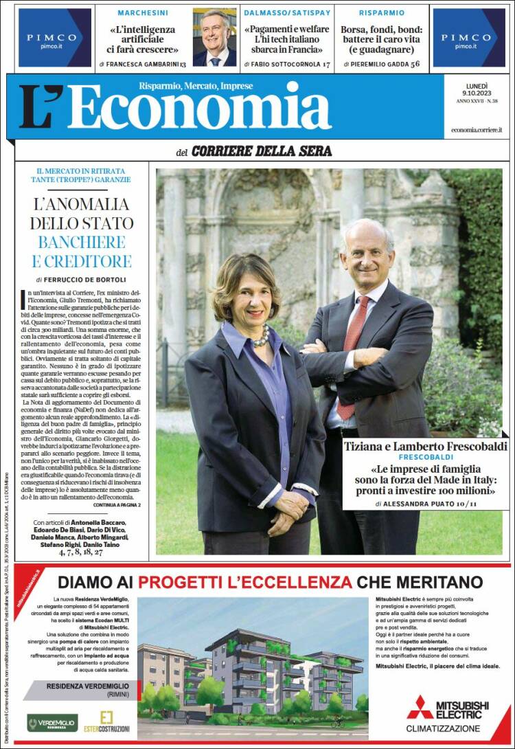 Portada de L'Economia (Italia)