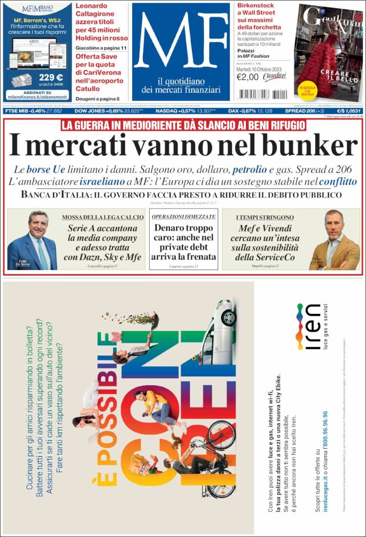 Portada de Milano Finanza (Italia)
