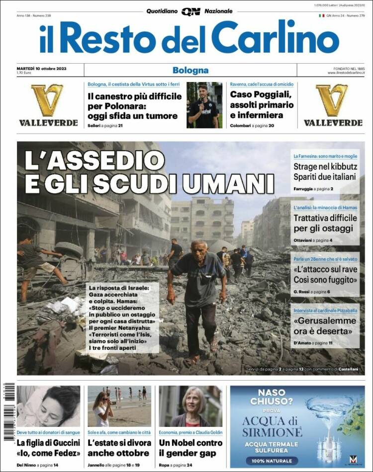 Portada de Il Resto del Carlino (Italia)