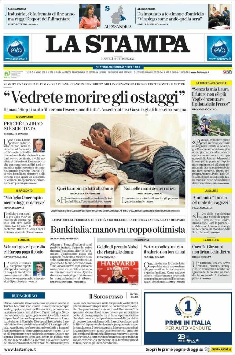 Portada de La Stampa (Italia)