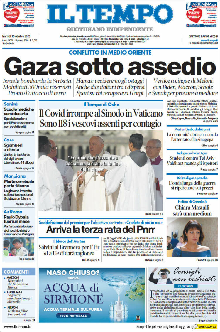 Portada de Il Tempo (Italia)