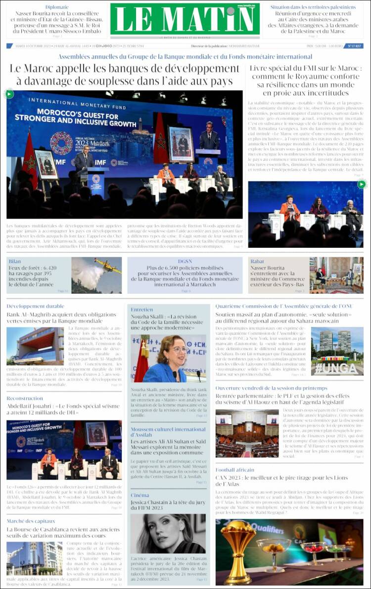 Portada de Le Matin (Marruecos)