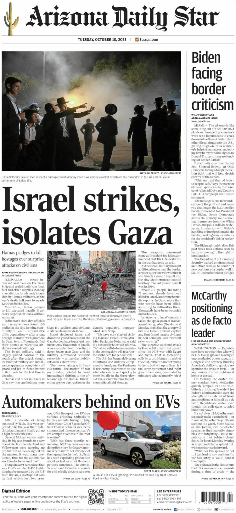 Portada de Arizona Daily Star (USA)