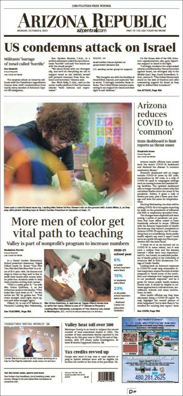 Portada de Arizona Republic News (USA)