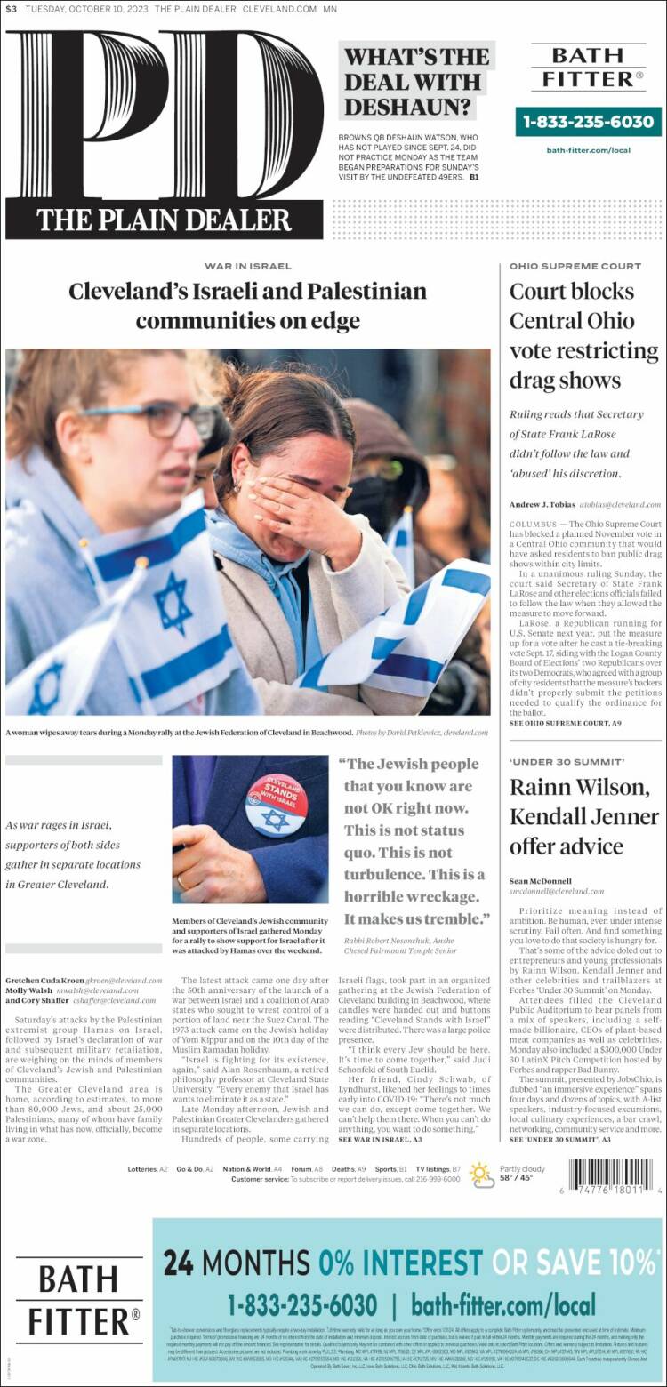 Portada de The Plain Dealer (USA)