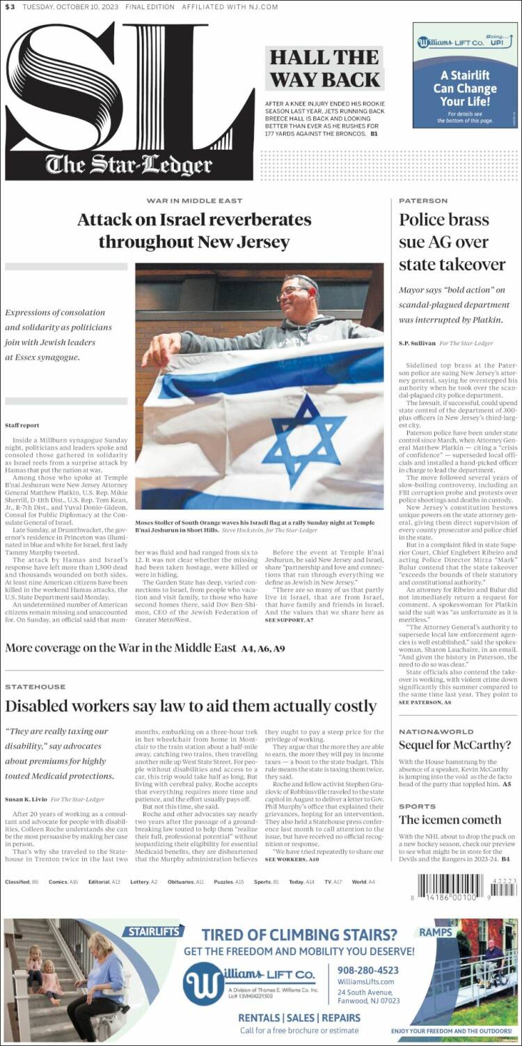 Portada de Star-Ledger (USA)
