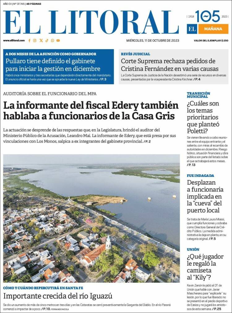 Portada de Diario El Litoral (Argentina)