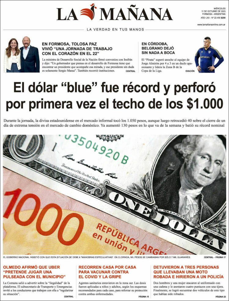 Portada de Diario La Mañana (Argentina)