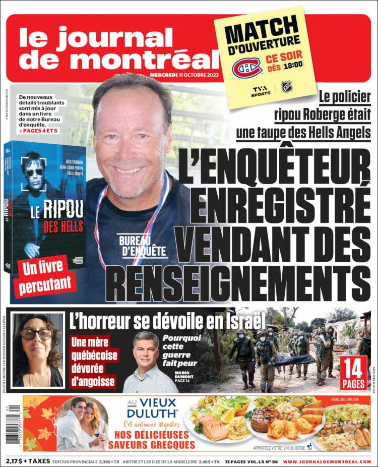 Portada de Le Journal de Montréal (Canadá)